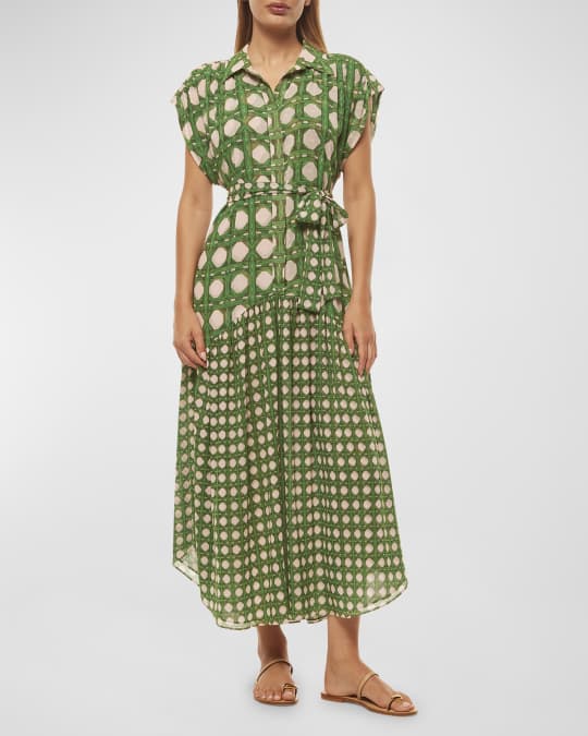 MISA Los Angeles Laura Short Sleeve Midi Chiffon Shirtdress Neiman Marcus
