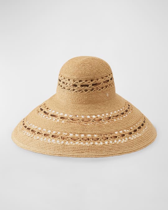 HELEN KAMINSKI ベージュ　ラフィア Helen Kaminski Metallic Leather & Raffia Large Brim Hat