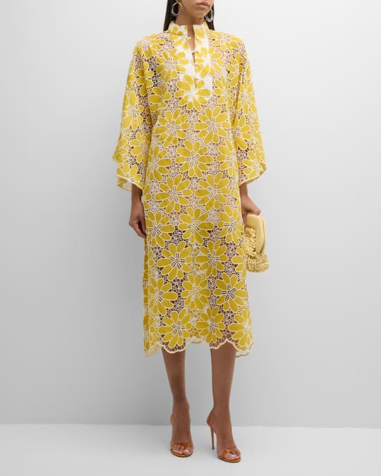 La Vie Style House Floral Lace Caftan Midi Dress | Neiman Marcus