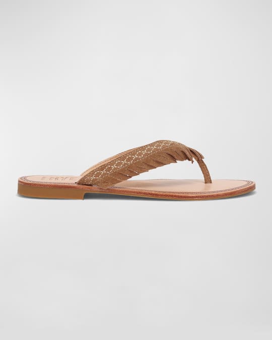 Frye Ava Suede Fringe Thong Sandals Neiman Marcus