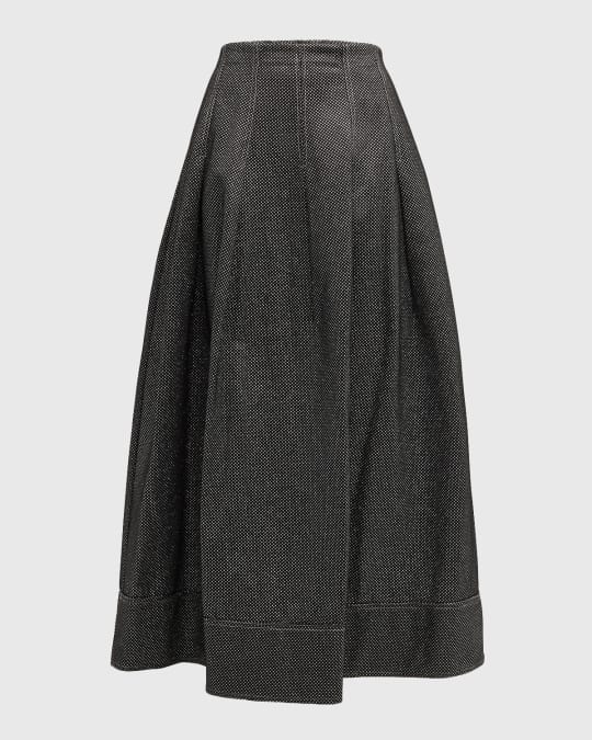 Raja Pleated Metallic A-Line Maxi Skirt