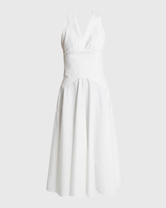 ALAIA V-Neck Sleeveless Crossback Midi Dress | Neiman Marcus