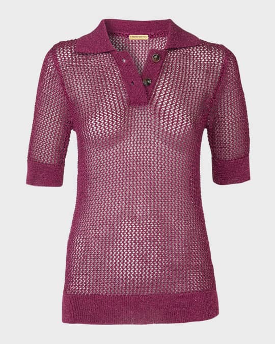 POL Openwork Short Sleeve Crochet Shirt