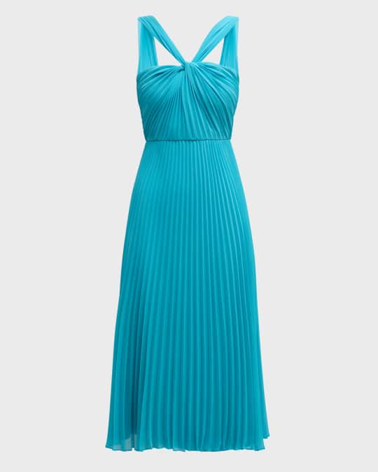 Ungaro Joanna Pleated Twist Front Halter Midi Dress Neiman Marcus