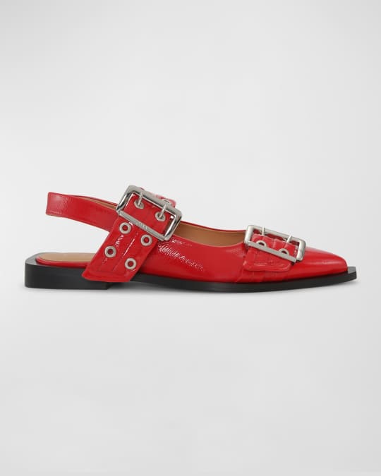 ganni black feminine buckle slingback flat