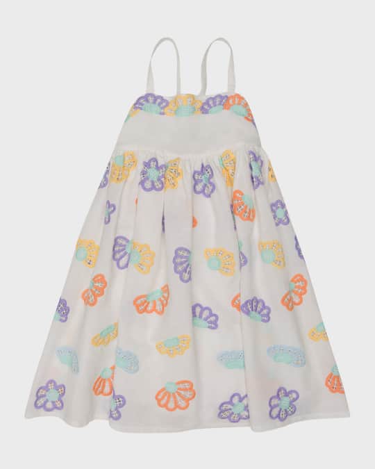 Girl's Festive Flowers Linen Dress, Size 4-12