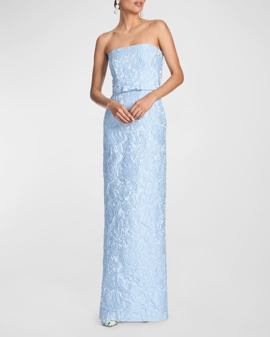 Strapless Floral Jacquard Column Gown