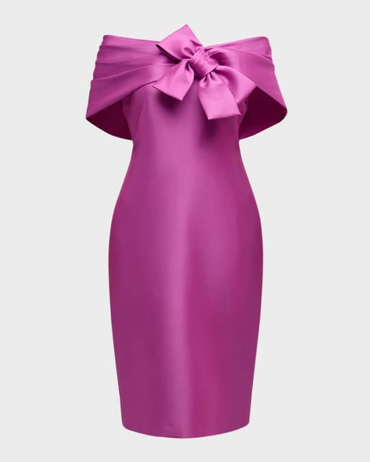 Off-Shoulder Bow-Front Bodycon Midi Dress