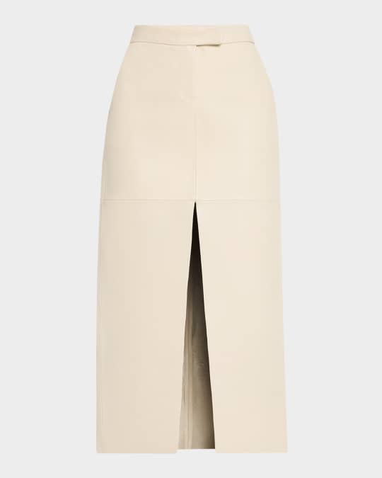Abia Front-Slit Leather Maxi Skirt