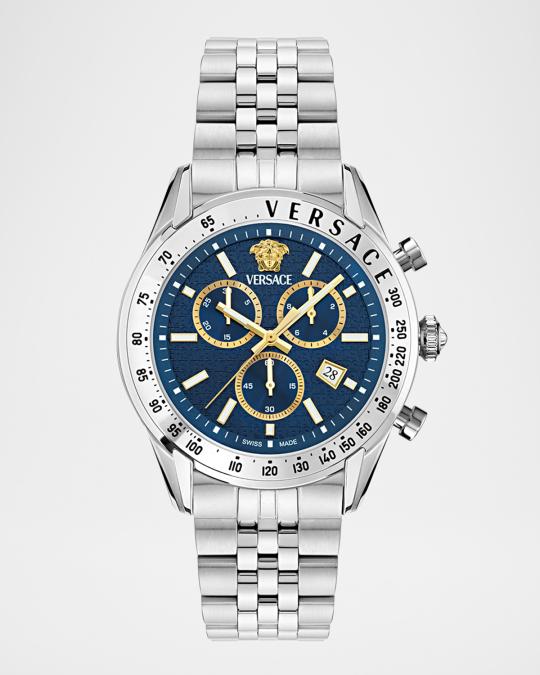 mana‼️ ‼️VERSACE クロノグラフ 腕時計 ネイビー Versace Chrono Master Stainless Steel Bracelet Watch, 44mm