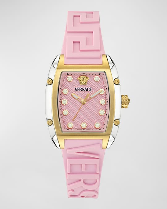 Versace Dominus IP Yellow Gold Silicone Strap Watch 44.8mm x 36mm Pink Neiman Marcus