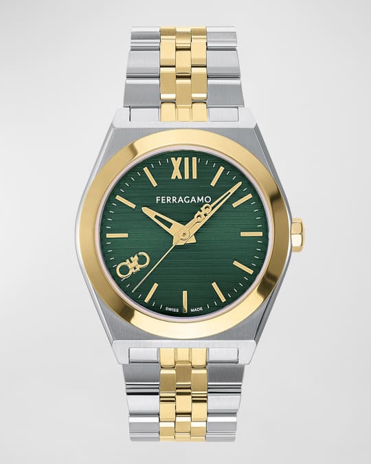 腕時計その他 Ferragamo Two-Tone Bracelet Watch With Green Guilloche Dial Salvatore Ferragamo Men's Vega Upper East Chronograph Two