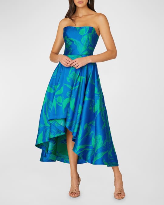 Sabina Strapless Pleated High Low Midi Dress