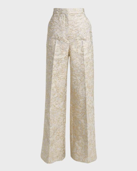 Stella McCartney High-Rise Metallic Brocade Wide-Leg Pants