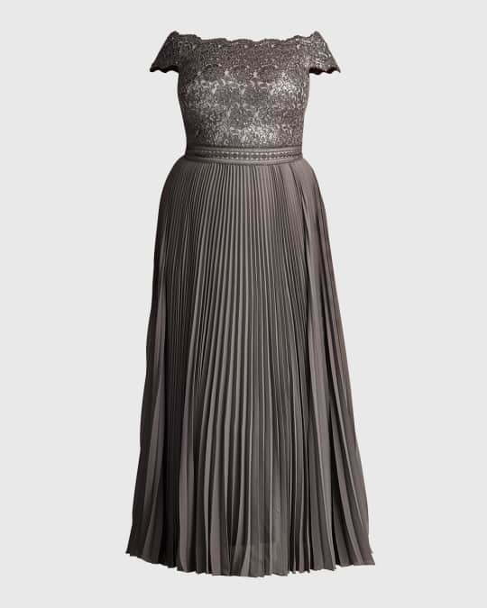 Tadashi Shoji Plus Size Off Shoulder Pleated Sequin Lace Gown Neiman Marcus