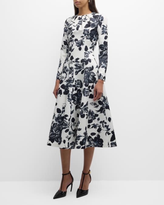 Emilia Wickstead Tris Floral Long-Sleeve Empire-Waist Midi Dress | Neiman  Marcus