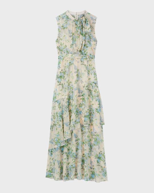 Robyn Metallic Floral-Print Tie-Neck Maxi Dress