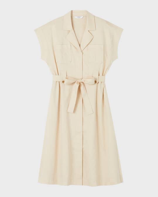 Ivy Belted Cap-Sleeve Cotton Utility Midi Dress