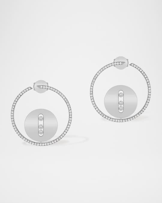 Lucky Move 18K White Gold Bo Medaille Round Earrings