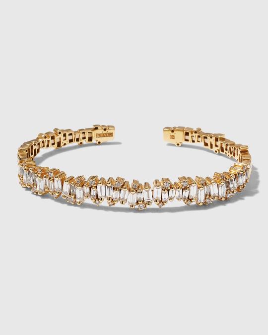 Suzanne Kalan Yellow Gold Flexible Bangle with White Diamonds | Neiman ...