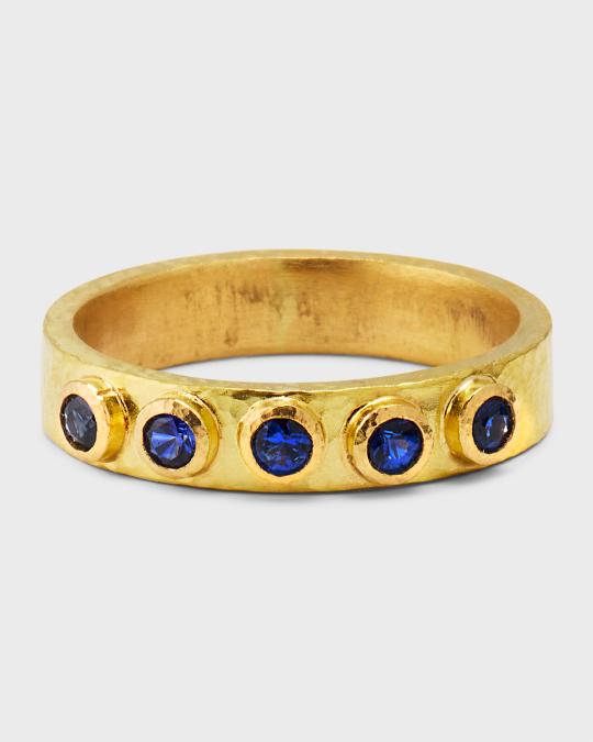 Elizabeth Locke 19K Flat Ribbon Stack Ring with 2.5mm Blue Sapphires ...