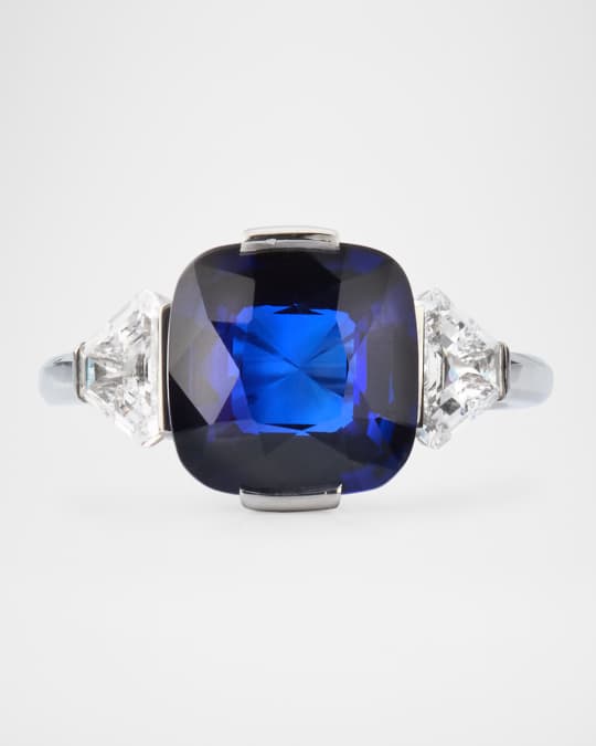 Platinum Ceylon Blue Sapphire and Diamond Statement Ring, Size 6