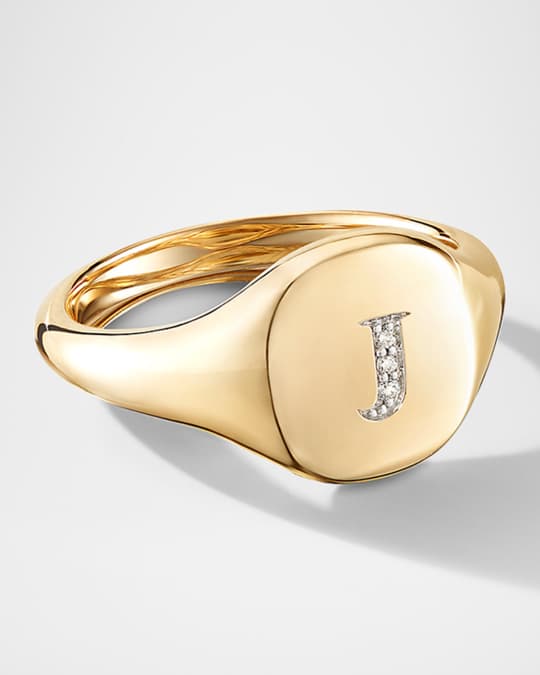 Mini DY Initial J Pinky Ring in 18K Yellow Gold with Diamonds