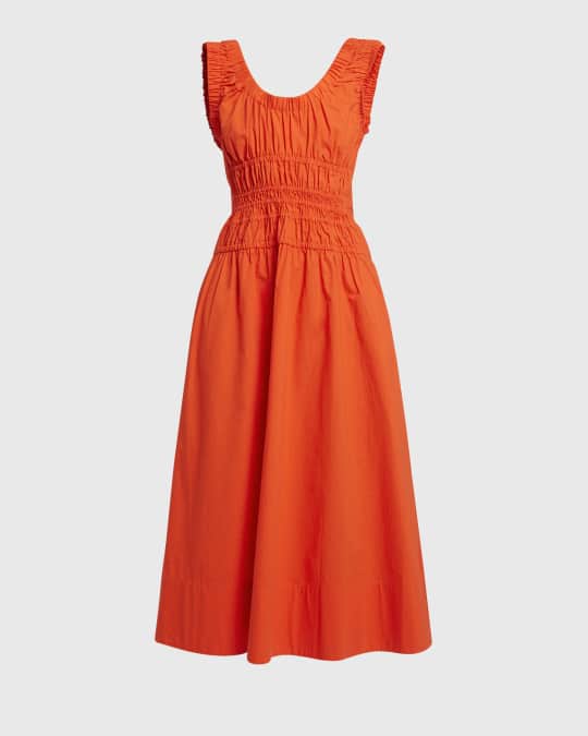Proenza Schouler White Label Penny Poplin Smocked A-Line Midi
