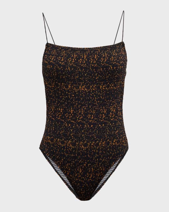 Smocked Tortoiseshell One-Piece Swimsuit 