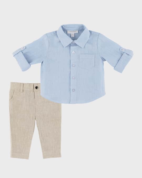 Miniclasix Boy's Linen Shirt and Pants Set, Size 3M-24M