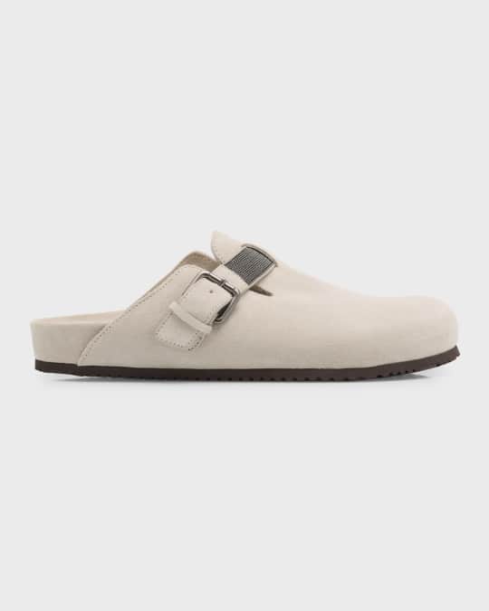 Brunello Cucinelli Suede Monili Buckle Mules | Neiman Marcus