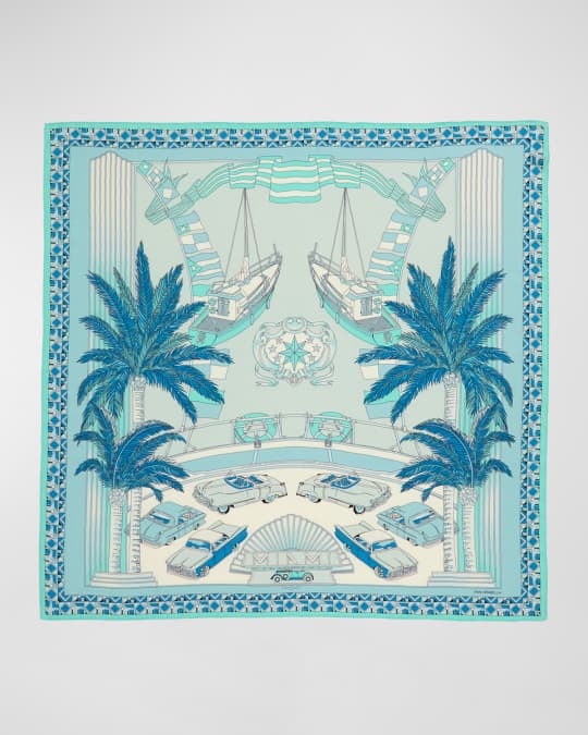 Miami Aqua Print Cashmere-Blend Scarf 