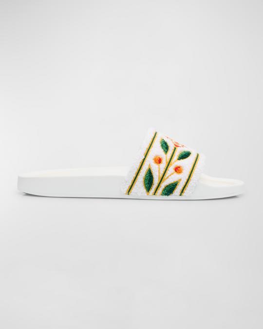 Casablanca White and Teal Men\'s Sandals Casablanca Embroidered Terry Slider Green Sandals & Slides  main image 4