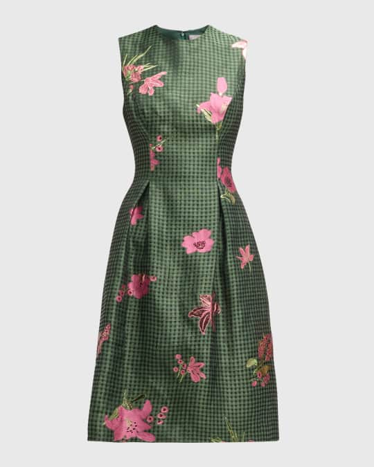 Lela Rose Betsy Metallic Floral Gingham Jacquard Sleeveless