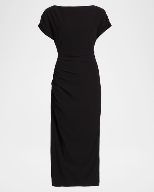 black wrap midi dress with sleeves Nova Flutter Sleeve Midi Dress