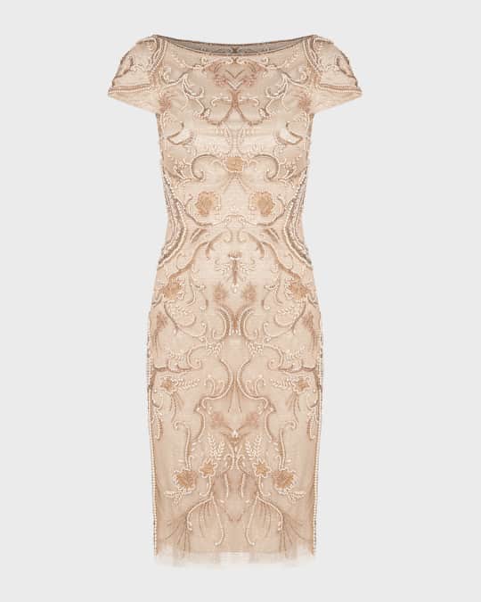 Silvia Beaded Bateau-Neck Metallic Midi Dress