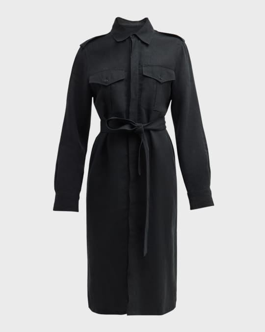 Nili Lotan Marcia Belted Linen Dress with Safari Pockets Neiman Marcus