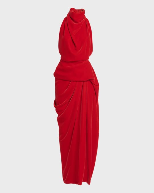 Alexander McQueen Draped Velvet Backless Gown with Slit Neiman Marcus