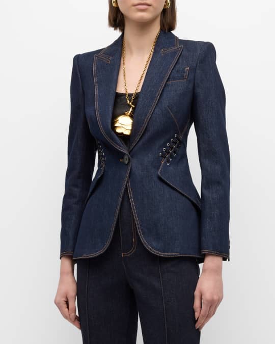 Alexander McQueen Denim Blazer with Lace Up Detail Neiman Marcus