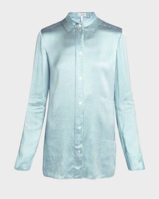 Striped Sewn-In Collared Satin Shirt