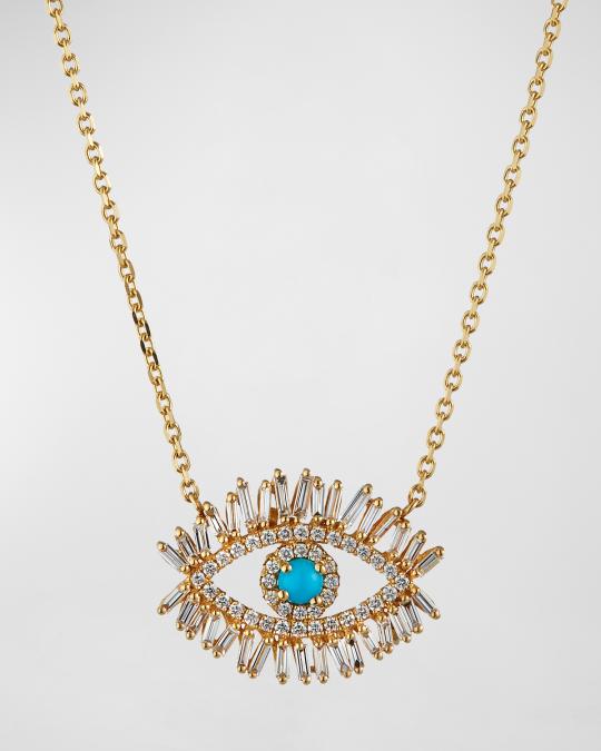 Suzanne Kalan Turquoise & Diamond Halo Pendant Necklace | Neiman Marcus