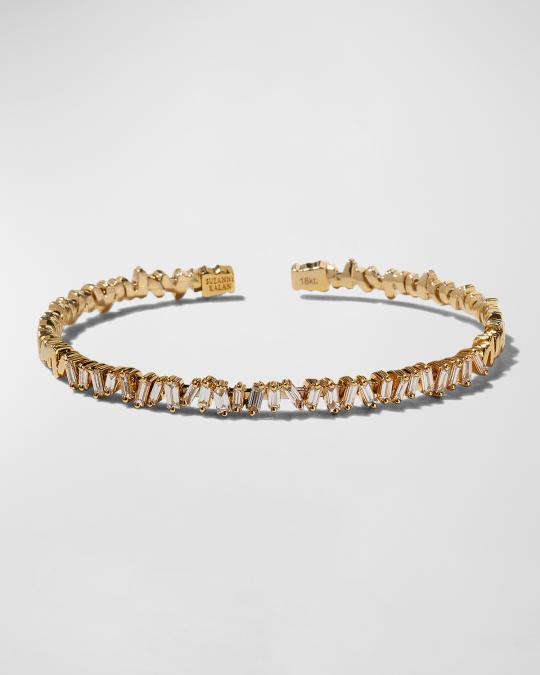 Suzanne Kalan 18k Yellow Gold Flexible Bangle with Diamond Baguettes ...