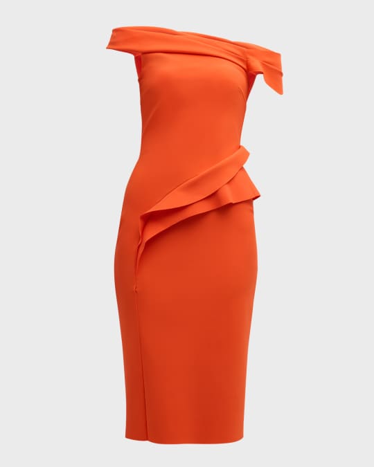 Chiara Boni La Petite Robe Off Shoulder Bodycon Ruffle Midi Dress Neiman Marcus