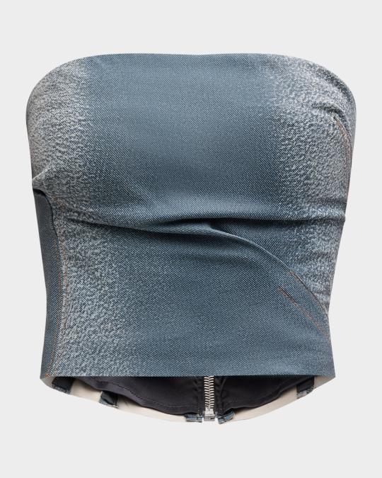 LAQUAN SMITH CROCODILE-EMBOSSED LEATHER BUSTIER