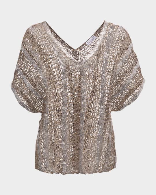 Brunello Cucinelli Raffia Net Embroidered Knit Sweater