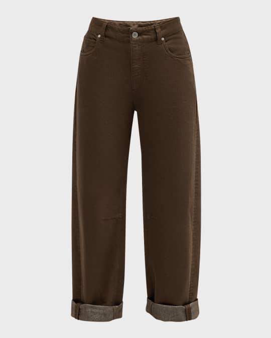 【送料&関税込】Brunello Cucinelli Black Silk Pants Brunello Cucinelli Monili Side-Stripe Cotton Silk Wide-Leg