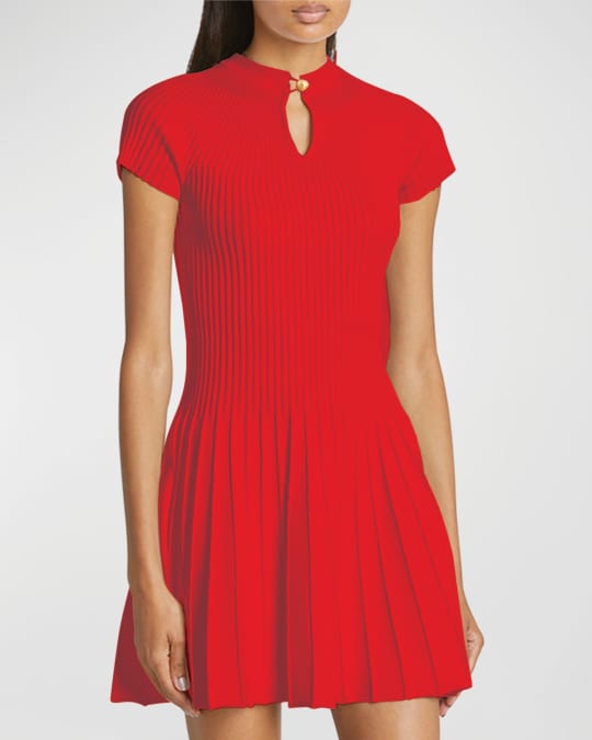 ワンピース BALMAIN SHORT SLEEVES PLEATED KNIT SHORT DRESS Balmain Pleated Knit Short Sleeve Mini Dress In White | ModeSens