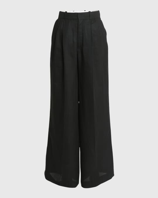Wide Ramie Voile Sailor Pants With Front Pleats