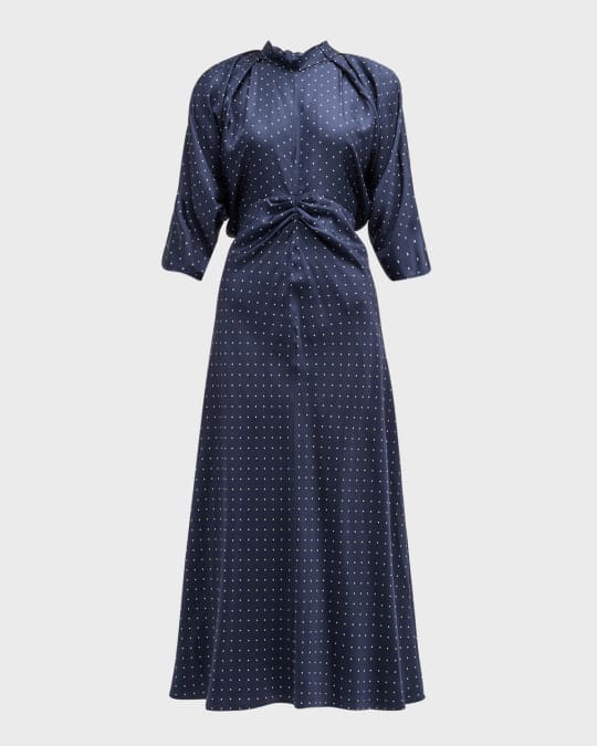 oroton silk dress Slub Silk Stripe Column Dress - Azure Blue