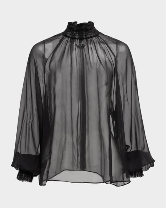 Dolce&Gabbana Sheer Chiffon Smocked Blouse | Neiman Marcus